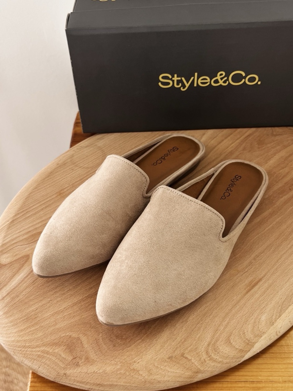 Style & Co. Taupe Pointed-Toe Slip-On Mules